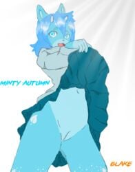 anthro blaketheflareon blue_eyes cervine cute deer female hair looking_at_viewer mammal minty_autumn no_underwear pussy solo upskirt