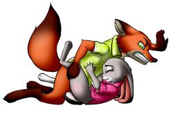 biting_lip blush canine clothed_sex clothing disney duo female fox green_eyes hi_res judy_hopps lagomorph male mammal nick_wilde rabbit straight tears teeth wasajoke zootopia