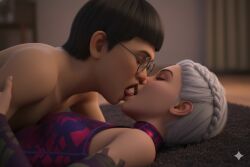 age_difference ai_generated call_of_duty call_of_duty_modern_warfare_2_(2022) crossover crossover_pairing crossover_sex crossover_shipping female french_kissing height_difference izanami_(call_of_duty) kissing lucky_bastard nerd nerdy size_difference