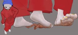 2021 ankles bald bald_male blue_hat blue_toenails boner cum digital_drawing_(artwork) digital_media_(artwork) erection feet fooooly foot_fetish hands_on_hips high_angle_view high_resolution holding holding_object low-angle_view macro macrophilia maji_(fooooly) male micro microphilia naked original_character pale-skinned_female pale_skin penis pressure red_pants red_shirt simple_eyes simple_face sole soles soles_fetish stomp stomped stomping stomping_on_dick top_down top_down_view unamused yellow_toenails