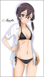 1girls 2d 2d_(artwork) 2d_artwork asada_shino bare_belly bare_chest bare_hands bare_hips bare_legs bare_midriff bare_navel bare_skin bare_thighs belly belly_button bikini bikini_bottom bikini_top black_bikini black_bikini_bottom black_bikini_top black_string_bikini black_swimsuit black_swimwear breasts brown-eyed_female brown-haired_female brown_eyebrows brown_eyes brown_hair collarbone digital digital_art digital_drawing digital_drawing_(artwork) digital_media digital_media_(artwork) elbows exposed_belly exposed_chest exposed_hips exposed_legs exposed_midriff exposed_navel exposed_skin exposed_thighs female female_focus female_only fingers glasses glasses_on_face glasses_on_head groin hair_between_eyes hair_tie halterneck head_tilt high_resolution highres lean_figure linea_alba long_hair looking_at_viewer midriff naked_shirt narrow_waist navel open_clothes open_clothing open_shirt open_topwear petite petite_body petite_breasts petite_female petite_tits round_glasses shirt shoulders shugo19 side-tie_bikini simple_background slender_body slender_waist slim_waist small_breasts solo standing stomach string_bikini swimsuit swimwear sword_art_online teen_girl teenage_girl teenager thigh_gap thighs tilted_head twintails twintails_(hairstyle) unbuttoned unbuttoned_shirt upper_body white_background white_hair_tie white_shirt white_topwear young_female young_woman