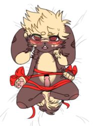 ass blonde_hair blush bondage bound brown_hair censored hair lagomorph male mammal nemu_tai paws rabbit tapioca-ink yaoi