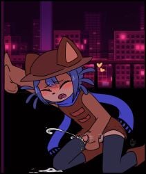 1boy 2d anthro anthro_male anthro_only blush bottomless closed_eyes cum cumming cumshot erect_penis erection male male_only masturbation muffinlewds niko_(oneshot) oneshot open_mouth penis solo tagme thighhighs toony young