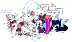 anthro anus backsack balls big_dildo blush blush_lines btascandalist calico_cat dildo domestic_cat eyewear felid feline felis female female_anthro femboy flustered fur genitals glasses group holding_dildo holding_object holding_sex_toy humanoid imminent_anal lying male male/female male_anthro mammal on_back one_eye_closed orange_body orange_fur pawpads paws perineum restrained sex_toy simple_background submissive submissive_anthro submissive_male tail tail_anus tail_motion tailwag thinking trio wearing_glasses white_background white_body white_fur