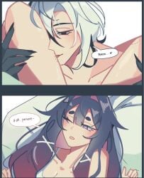 about_to_have_sex arlecchino_(genshin_impact) bite bite_mark breasts columbina_(genshin_impact) cunnilingus female/female genshin_impact head_between_thighs implied_cunnilingus lesbian lesbian_sex thick_thighs