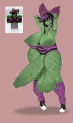 1futa areolae armpits balls big_balls big_breasts big_penis breasts breasts_out clothing cum cum_drip cum_dripping_from_penis fishnets futa_only futanari green_skin laminaai motion_lines nipple_piercing nipples penis reference_image roblox roblox_avatar robloxian tagme thighs veiny_penis