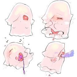 ambiguous_gender blush cum ghost hair happstablook heart looking_at_viewer male open_mouth simple_background smile spirit undertale video_games white_background