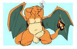 1boy balls bara charizard dragon dusty-pixels foreskin male male_only muscles muscular nintendo penis pokemon pokemon_(species) solo uncut