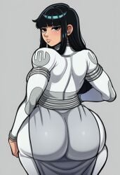 1girls ai ai_generated ass_focus back_view behind_view big_ass big_butt blannis_art bubble_ass bubble_butt female femvincible invincible invincible_(comics) invincible_(tv_series) looking_at_viewer novelai solo thick_thighs viltrum_mark viltrumite viltrumite_uniform