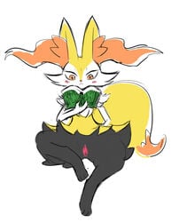 anthro aturn blush book braixen female fur nintendo nude pokémon_(species) pokemon pokemon_(species) pussy reading simple_background solo video_games white_background