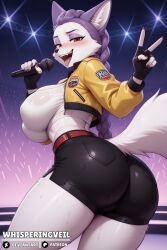 1female 1girl 1girls 2025 2025s 5_fingers ai ai-created ai_art ai_assisted ai_generated alternate_species anthro anthro_female anthrofied artist_name ass big_ass big_breasts big_butt black_fingerless_gloves black_gloves black_handwear black_short_shorts black_shorts breasts brown_eyes bubble_ass bubble_butt butt cameltoe canid canine canis child_bearing_hips clothing curvaceous curvy curvy_body curvy_female curvy_figure dat_ass dat_butt detailed_background deviantart_logo dialogue_in_description ears electronics eyelashes eyeshadow fat_ass fat_butt female female_anthro female_focus female_fox female_only fingerless_gloves fluffy_tail fox fox_ears fox_girl fox_humanoid fox_tail fur furrification furry furry_female gesture gesture_hand gloves hair hand_gesture handwear hi_res high_quality high_resolution highres hips holding holding_microphone holding_object huge_ass huge_breasts huge_butt huge_thighs huntrix illustrious_(stable_diffusion) inner_ear_fluff jacket kpop_demon_hunters large_ass large_breasts large_butt long_tail mammal microphone open_mouth open_smile patreon_logo peace_sign peace_symbol pony_diffusion_(model) pony_diffusion_xl ponytail purple_body purple_fur purple_hair rear_view round_ass round_butt rumi_(kpop_demon_hunters) shirt short_shorts shorts slim_waist smile smiling smiling_at_viewer solo solo_female solo_focus sony_pictures_animation stable_diffusion teeth thick thick_ass thick_butt thick_thighs thighs thunder_thighs tight_clothing tight_shorts tongue tongue_out v_sign vixen voluptuous voluptuous_anthro voluptuous_female waist watermark whisperingveil white_body white_fur white_inner_ear white_shirt white_tail wide_hipped_anthro wide_hipped_female wide_hips wide_thighs yellow_jacket