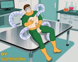 1boy :3 big_penis brown_hair chest cock commission commission_art desk dick doctor_octopus fanart glasses hairless_penis jacking_off jerking lab laboratory male marvel marvel_comics masturbating masturbation nipple_play nipple_stimulation nipples octopus otto_octavius pec_grab pecs penis pinching playing_with_breasts playing_with_self smooth_penis solo spider-man_(series) stimulation table tagme tentacle tentacles villain