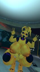 3d breasts chubby chubby_anthro chubby_female curvy dommy_mommy fat_ass five_nights_at_freddy's fnaf fnia massive_ass massive_breasts milf original peace_sign sloppy_lard_stuffer solo tits_bigger_than_head tits_out tounge_out tounge_purple toy_chica_(fnaf) toy_chica_(justminkov) truemuffin white_eyes wobbling_ass wobbling_belly yellow_body