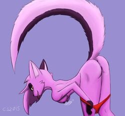 2015 anus ass_up breasts clothed clothing cookie dreamkeepers female food fur looking_at_viewer nipples panties pink_fur pussy raised_tail sideboob solo sporefox topless underwear undressing viriathus