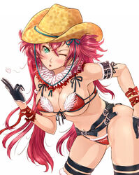 1girls bikini female female_only green_eyes hair hat headgear kagura_(oneechanbara) long_hair oneechanbara pink_hair solo very_long_hair