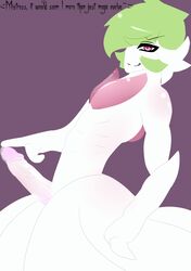 1boy anthro cum erection featherystorm gardevoir girly green_hair hair hi_res humanoid_penis male male_gardevoir male_only male_pokemon mega_evolution mega_gardevoir nintendo penis pink_eyes pokemon pokemon_(species) pokemon_rse smile solo solo_male tongue video_games