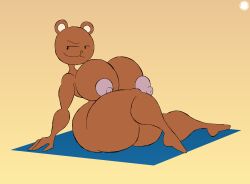 aliasing anthro artist_logo artist_name bear big_breasts breasts brown_body brown_fur curvy_figure digital_media_(artwork) erect_nipples eyelashes female fur furry gag_manga_biyori hi_res kumakichi_(gag_manga_biyori) logo looking_at_viewer mammal nipples no_humans nude signature sitting smile solo spherical_breasts text thatdawgmurray thick_thighs wide_hips