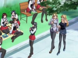 11girls 2007 6+girls animated anime_screenshot bare_shoulders bench bento bible_black bible_black_new_testament black_thighhighs blonde_hair blue_eyes book bow bowtie braid braided_ponytail braided_sidelock breasts brown_hair crossed_arms dark_thighhighs day drill_hair earrings female gif glasses grass green_eyes grey_hair hair_ornament hair_ribbon huge_filesize imari_kurumi jody_crowley kiriya_saki large_breasts lipstick long_hair long_legs long_sleeves makeup medium_breasts multiple_girls necktie outdoors picnic pleated_skirt ponytail ribbon saeki_kaori safe school school_bag school_uniform serafuku shin_bible_black shiraki_rika shirt shoes short_hair side_ponytail sidelocks skirt smile straight suspenders tagme tan teacher thighhighs toudou_yuki twin_braids twintails white_shirt zettai_ryouiki