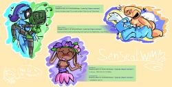 4_arms :3 artist_name astro_(dandy's_world) bassie_(dandy's_world) blush dandy's_world holding_leg moonvision nervous nervous_smile requested sensealwm sex shelly_(dandy's_world) simple_background simple_shading smiling tisha_(dandy's_world) vee_(dandy's_world) waving
