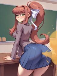 monika_(doki_doki_literature_club) doki_doki_literature_club ddlc ai_generated big_thighs big_breasts school_uniform big_ass ass ass_focus ass_crack skirt ass_under_skirt fart_fetish fart fart_cloud farting farting_in_face fart_torture fart_everywhere gassy_female gassy gassy_ass