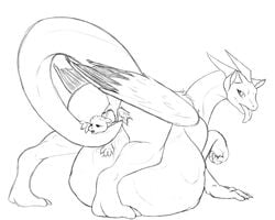 1girls 2016 abdominal_bulge ambiguous_gender baby belly belly_bulge big_belly birth claws dragon dragoness duo ears eyelashes feathered_wings feathers female feral full_body half-closed_eyes horn horns huge_belly hyper hyper_belly kicking large_belly line_art long_neck long_tail looking_back m-p-l monochrome mother neck parent pregnant pussy pussy_juice raised_leg raised_tail rear_view scalie simple_background size_difference sketch standing tail teeth toe_claws tongue tongue_out white_background wings young