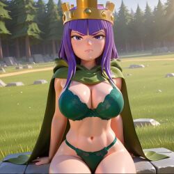 1girls 3d 3d_(artwork) 3d_artwork absurd_res absurd_resolution absurdres ai_generated angry angry_expression angry_eyes angry_face archer_queen_(clash_of_clans) archer_queen_(clash_royale) artist_request athletic athletic_body athletic_female belly belly_button big_ass big_breasts big_butt blush blushed_face blushing_at_viewer blushing_female breasts brick_wall busty busty_female busty_girl cape clash_(series) clash_of_clans clash_royale closed_mouth crown curvaceous curvaceous_female curvaceous_figure curvy curvy_body curvy_female curvy_figure curvy_hips cute cute_female female female_only female_solo forest forest_background front_view grass grass_field green_cape hi_res high_quality high_resolution highres huge_breasts large_breasts legs long_hair looking_at_viewer purple_eyes purple_hair seductive seductive_body sitting sitting_down sitting_on_wall six_pack slim_waist small_waist solo_female supercell supercell_(company) thick_thighs thighs thin_waist tree trees wall wall_(structure)