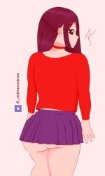 anime ass exhibitionism expose exposed exposed_ass indie_game kind_mita kind_mita_(miside) long_hair looking_back looking_back_at_viewer miside mita_(miside) no_panties purple_eyes purple_hair skirt video_game_character video_games videogames without_panties zekorashe