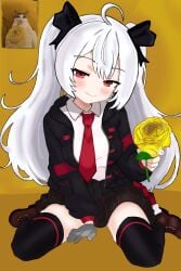 alternative_five chilean_vtuber flower gift girl no_nude no_sex red_eyes rudolphmaster thick_thighs twintails vtuber vtuberfanart white_hair