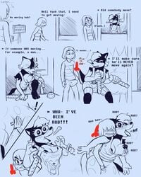 1boy 1girls anthro big_eyes blush boner breast_fondling breasts bulge canine comedy crouching dildo doggo_(undertale) duo female fondling frisk frisky_(under(her)tail) funny furry grope hand_on_breast hi_res human humor male mammal masturbation nipple_bulge nipples rubbing rule_63 sex_toy sign text thewill tongue tongue_out tree under(her)tail undertale undertale_fanfiction