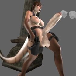 3d animated anthro autofellatio autopaizufella autopaizuri balls big_breasts big_penis breasts canastus dinosaur dinosaur_girl ejaculation female firearm futanari handgun huge_cock intersex lara_croft legwear looping_animation mutation no_sound oral oral_sex penis pistol scalie source_filmmaker tactical_nudity tagme tail tomb_raider transformed video weapon