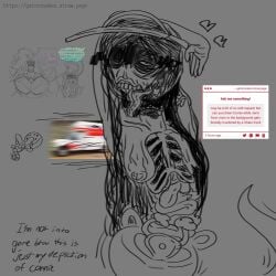1_arm 1girl breasts connie_(dandy's_world) corpse dandy's_world dandys_world distracted gatorsnakes ghost ghost_girl ghost_tail gore gore_focus guro horror horror_(theme) intestines jerm_(my_singing_monsters) medium_breasts my_singing_monsters open_chest organs phone ribcage rotting rotting_flesh saggy_breasts soulvester soulvester_(dandy's_world) tail truck undead zombie zombie_girl