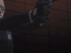 00s 1boy 2007 2girls american animated anime_screenshot ass attack bald bible_black bible_black_new_testament blonde_hair breasts completely_nude crowley's_guards curvy facial_hair female formal_clothes gloves goatee gun large_breasts lipstick makeup male_focus multiple_girls nude shin_bible_black short_hair suit sunglasses tagme weapon yellow_eyes yuge_toru