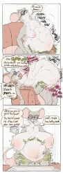 absurd_res ambiguous_gender anthro ass beneath_the_trees_where_nobody_sees big_breasts breast_expansion breasts burping butt_expansion comic digestion duo english_text expansion eyewear female genitals glasses hi_res huge_breasts hyper hyper_belly hyper_breasts itskorrie lola_albright mammal mature_female mouse murid murine nipples nude oral_vore rodent text vore vulva weight_gain