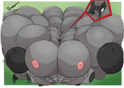 2022 3_toes abs anthro back_muscles big_breasts big_muscles biped black_ears black_hair black_sclera black_tail bodily_fluids border breasts clenched_teeth cutaway dewott digital_drawing_(artwork) digital_media_(artwork) drooling english_text feet female flexing ganger generation_5_pokemon gradient_background green_background green_eyes green_pupils growth hi_res huge_breasts huge_muscles hyper hyper_breasts hyper_muscles leg_markings looking_at_viewer mammal markings muscle_growth muscular muscular_anthro muscular_female mustelid nintendo nipples onomatopoeia otter outside_border pebthedrabold pink_nipples pink_nose pokemon pokemon_(species) pupils saliva simple_background solo sound_effects standing tail teeth text toes unusual_pupils vein whiskers white_border