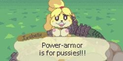 animal_crossing breasts crossover doom doom_slayer_(doom) eastern_and_western_character furry isabelle_(animal_crossing) naked naked_female nintendo nude nude_female pussy straight text