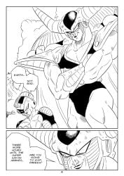 2boys black_and_white cape dragon_ball frieza funsexydragonball king_cold monochrome muscular_male page_4