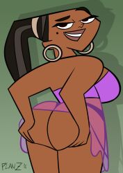 1girls accurate_art_style artist_name ass big_ass big_breasts black_hair bubble_butt busty dark-skinned_female dark_skin female female_only leshawna_(tdi) looking_at_viewer looking_back nightgown planz34 ponytail rear_view sideboob solo tagme thong total_drama_(series) total_drama_island voluptuous voluptuous_female