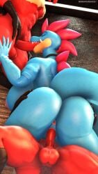 3d_(artwork) 4k 9:16 abs absurd_res anthro anus areola ass balls big_butt black_talons blaziken blue_body blue_skin closed_eyes darkflash23 digital_media_(artwork) fellatio female feraligatr generation_2_pokemon generation_3_pokemon genitals group group_sex hair hand_on_butt hi_res huge_butt male male/female muscular muscular_male nintendo nipples oral oral_penetration penetration penile penile_penetration penis penis_in_mouth penis_in_pussy pink_areola pink_hair pink_nipples pokemon pokemon_(species) red_balls red_body sex sharp_teeth tail talon_hands teeth threesome trio vaginal_penetration vaginal_penetration yukigatr_(evov1)