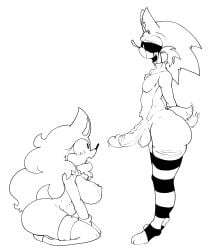 1boy 1girls big_ass big_breasts big_penis black_and_white blush curse_(friday_night_funkin) femboy friday_night_funkin legwear sonic.exe sonic.exe_(series) thighhighs wacky_(sonic.exe) wagging_tail