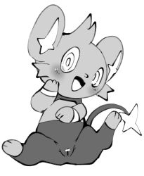 blush censor_bar censored censored_genitalia censored_pussy doneru female feral feral_only generation_4_pokemon greyscale ineffective_censorship innie_pussy looking_at_viewer monochrome nintendo pawpads paws pokemon pokemon_(species) pokemon_only shinx simple_background smile solo spread_legs spreading tail white_background