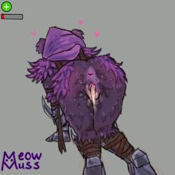 all_fours big_ass big_butt crawling cum cum_in_pussy female female_only filled_womb fluffy fluffy_ears fortnite full_womb furry furry_only heart_symbol love meowmuss on_ground raven_team_leader vaginal_juices