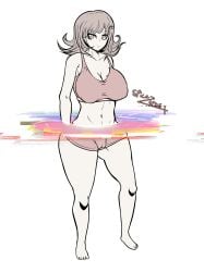 beauty_mark breasts cleavage danganronpa danganronpa_2:_goodbye_despair digital female_only hair_ornament nanami_chiaki pink_eyes pink_hair spicezeros swimsuit swimwear thick thick_thighs