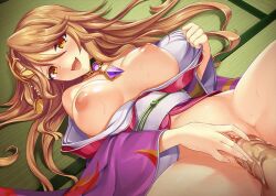 animated animated_gif bouncing_breasts brown_hair exposed_breasts gif kamihime_project kamihime_project_r looking_at_viewer orange_eyes sex spread_legs uncensored vaginal_penetration veiny_penis