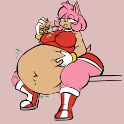 1girls amy_rose anthro ass belly belly_overhang big_belly bracelet breasts dress fat female female_focus female_only food furry gloves grabbing_belly green_eyes hedgehog hedgehog_humanoid hips honeycoves huge_belly large_ass large_belly large_breasts obese overweight overweight_female pink_fur pink_hair sandwich sega sitting sitting_down sonic_(series) sonic_the_hedgehog_(series) stomach thick_thighs thighs wardrobe_malfunction weight_gain wide_hips