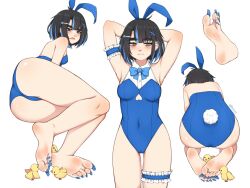 1girls barefoot black_hair blue_hair blue_nails blue_toenails bunny_costume bunny_ears bunnysuit dragon_girl ear_piercing feet female foot_fetish foot_focus girly long_toenails louise_(lululewd) lululewd piercing piercings solo_female toenail_polish toenails toes