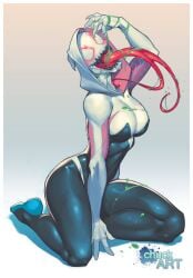 1girls big_ass bodysuit chuck_pires gwen_stacy gwenom long_tongue marvel she-venom spider-gwen spider-man_(series) thick_thighs