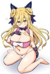 big_breasts blonde_hair breasts date_a_live female_only hoshimiya_mukuro panties ribbon white_skin yellow_eyes