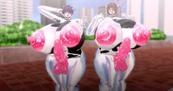 2futas 3d balls cow_girl futa_only futanari huge_breasts huge_cock latex next_yucoru_s nipples public public_nudity