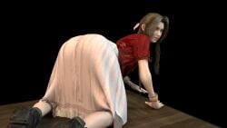 1girls 3d aerith_gainsborough all_fours bending_over bent_forward black_background female final_fantasy final_fantasy_vii final_fantasy_vii_remake simple_background