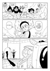 ... 1girls 3_panel_comic 8boys ?! afro big_breasts black_and_white breasts bulma bulma_(afro) bulma_(dragon_ball) bulma_briefs chiaotzu comic dragon_ball dragon_ball_super dragon_ball_z funsexydragonball king_cold krillin kuririn monochrome page_8 page_number piccolo son_gohan sweat tenshinhan tien_shinhan vegeta yamcha